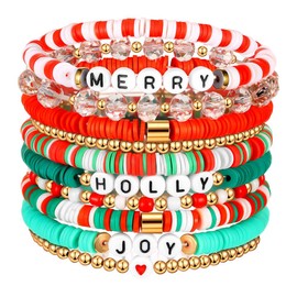 TOFBS Women's Polymer Clay Christmas Bangles Stackable Bracelet Kit Colourful Friendship Bracelets for Girlfriend Mother Wife Festive Gift, Fimo, Fimo