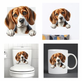 x4 Dog Stickers for Wall Decor, Covering Marks, Hardwearing Waterproof Mugs & Phone, Car Bumpers, Shower & Tile, Toilets, Laptop & More Vinyl Decals, (Beagle)