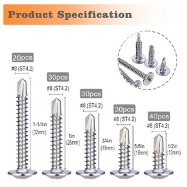 Nivithi 150PCS 410 M4.2 Self Tapping for Metal Stainless Steel Screws Cross Round Head Quick Tapping Metal Screws High-Strength 410 Stainless Steel–Suitable for Most Installation Scenarios