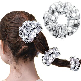 6 Pack Sparkly Bun Net Tuck Satin Face Hair Scrunchies for Womens Bun Covers Headdress Ties Ponytail Bun Holders Hair Donut for Performance,Dance,Cheer,Party Favors