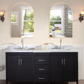 FUWU HOME 20''x30'' Gold Arch Bathroom Mirror for Over Sink Arched Wall Mirror Aluminum Alloy Metal Frame HD Glass Dressing Make-up for Bathroom Entryway Bedroom Living Room Wall Decorative