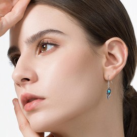 Feather Earrings for Women 925 Sterling Silver Turquoise Feather Dangle Drop Earrings Western Feather Jewelry for Women Feather Lover
