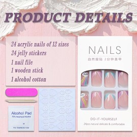 Easter Press on Nails Short Square Petite French Tip Fake Nails Nude Full Cover Bunny Rainbow False Nails with Designs Glossy Glue on Nails Cute Acrylic Nails Artificial Nails for Women Girls 24Pcs