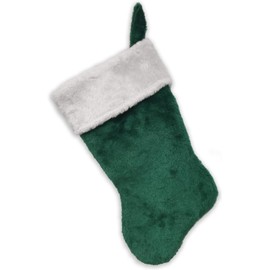 HARD EDGE DESIGN Embroidered Initial Christmas Stocking, Green and White Plush, Initial H