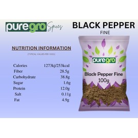 Puregro Black Pepper Fine 100g | PACK OF 1 | Premium Quality | Kali Mirch | Mary Powder |100% Natural |Ground Pepper Corn | Premium Quality Product By Puregro.