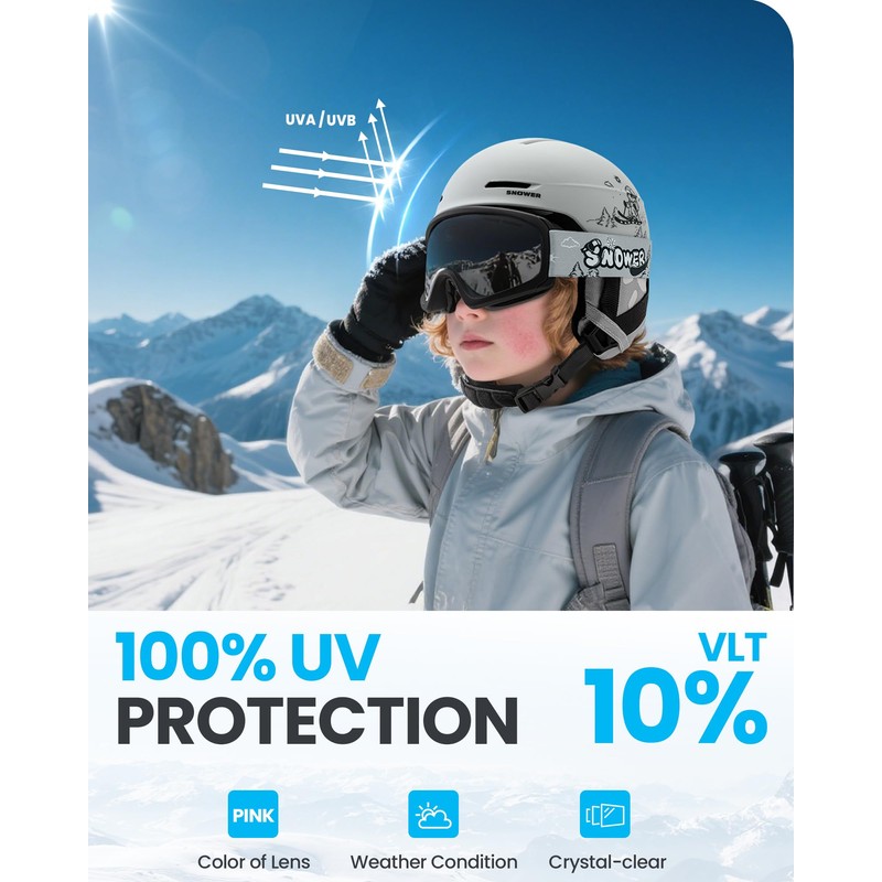 SNOWER Kids Ski Helmet with Goggles Set, Shockproof Durable PC