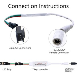 ALITOVE WS2812B WS2811 Addressable LED Controller RF Remote Wireless Mini Controller 5~24V DC for WS2812 WS2811 Dream Color Rainbow RGB LED Pixel Strip Panel Light, 3pin JST Connector 200 Color Modes