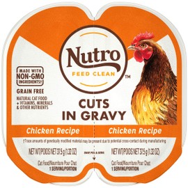 NUTRO Grain Free Natural Wet Cat Food Cuts in Gravy Chicken Recipe, 2.64 oz. PERFECT PORTIONS Twin-Pack Trays, Pack of 24