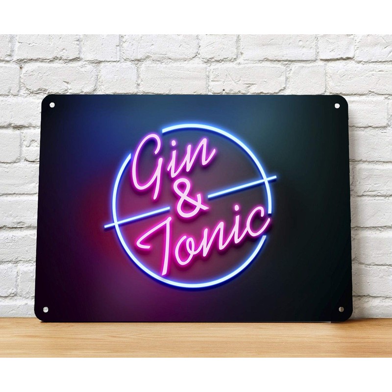 Gin & Tonic bar Sign - Neon effect Metal Sign