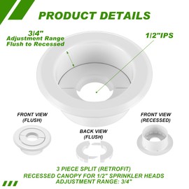 Shimeyao 12 Pcs Retrofit Recessed Fire Sprinkler Escutcheon 1/2" IPS Split 3 Piece in Depth Adjustment Range up to 3/4" for Fire Sprinkler Trim Ceiling (White)