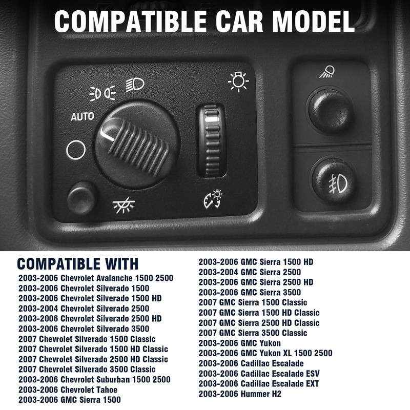 JIANGGAI Headlight Switches, Light Dimmer Switch Compatible with Silverado 2003-2007,