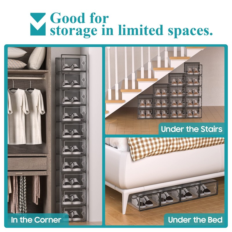 Kuject Large Shoe Organizers Storage Boxes for Closet, 12 Pack