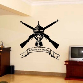 Battles of Verdun Prussia Prussian Soldier Rifle Carbine Gas Mask Spiked Steel Helmet Eagle Sticker Wall Sticker Wall Art (Black 45x44 cm) # 11179
