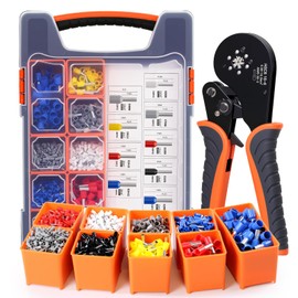 2200PCS Hexagonal Ferrule Crimping Tool Kit –Amliber AWG30-5 Self-Adjusting Wire Ferrule Crimper with Wire Ferrules Connectors for Electrical Work, Automotive, and DIY Projects