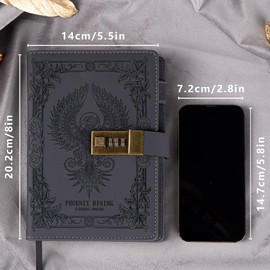 TIEFOSSI Phoenix Journal Notebook with Lock, Vintage Leather Locked Diary, B6 Travel Refillable Ruled Lined Writing Paper, Secret Password Gift Diary for Women Girls Boys