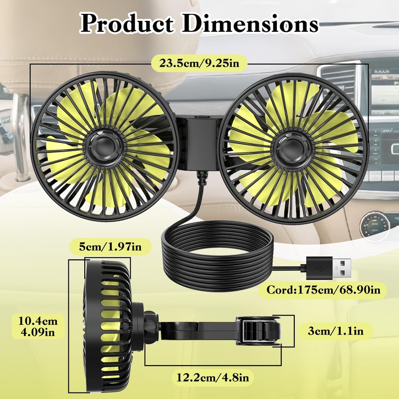 Dicross Backseat Fan for Car Backseat, Car Headrest Fan for