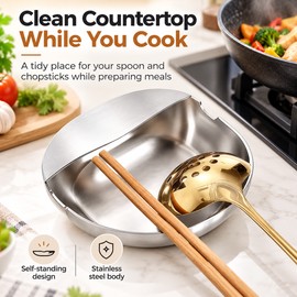 Stainless Steel Utensil Rack for Countertop Use – Self-Standing Ladle, Spoon & Spatula Rest for Everyday Cooking