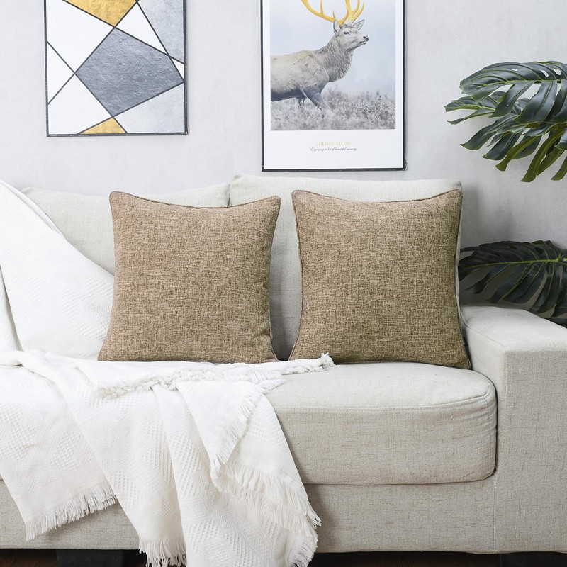 HPUK Pack of 2 Tan Throw Pillow Covers, 18x18 inch