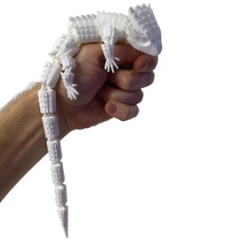 RJW Design Store Large Reptile Fidget - Articulated Lizard, Anxiety Stress Relief, ADHD & Autism Friendly Bearded Dragon Fidget Pet (White)