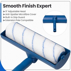 Hardys 9" Ceiling Paint Roller - Adjustable Head, Paint Guard, Compatible with Extension Pole, Microfibre Foam Roller for Emulsion & Textured Surfaces, Painting & Decorating Tools