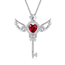 HUKKUN Key Necklace Sterling Silver Wings Key Pendant Skeleton Key Necklace Jewelry Valentine's Day Gifts for Women