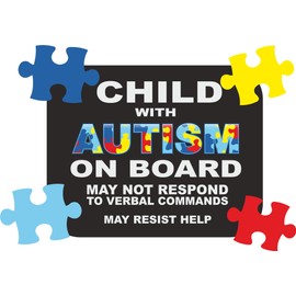 Awareness Matters Level 33 Child With Autism On Board JIgsaw Corners - Full Colour Safety Sticker For the Exterior of the Vehicle - Emergency Services Warning & Information Sticker (Child)