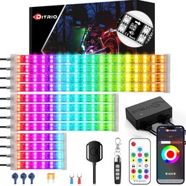 12PCS Double Row Motorcycle Led Lights with Brake Turn Signal,Underglow Light Kits with DITRIO APP/RF Remote Control, Dual Zone,Waterproof,12V Pixelglow RGB Lights for Motorcycles, Golf Carts, UTVs