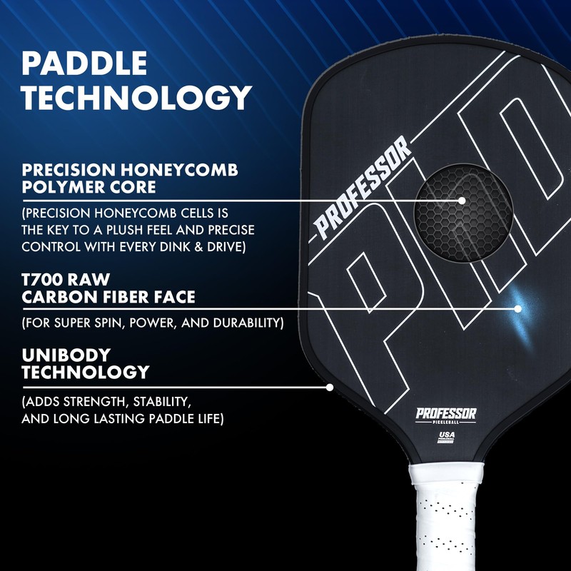 Professor PhD T700 Raw Carbon Fiber Premium Pickleball Paddle Racket