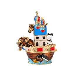 Furuida Animals Boat Trinket Box Hinged Small Ring Hold Boxes Hand-Painted Classic Ornaments Craft Gift for Home Decor