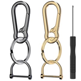 2 Pack Keychain Rings for Car Keys, Metal Key Chain Holder with Detachable D-Ring, Carabiner Keychain Hook, Key Chain Clip for Purse Charm Hook, Men and Women Key Fob (Gold and Black) Car Accessories