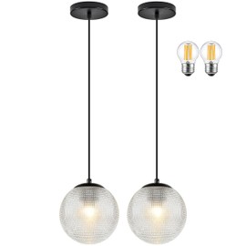 YSHomeStunn 6" Black Glass Globe Pendant Light 2 Pack Modern Adjustable Hanging Pendant Lights for Kitchen Island Mid-Century Pendants Light for Dining Room Living Room Bedroom（Bulbs Included）