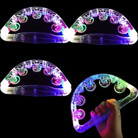 Leiasnow LED Light Up Tambourine, Set of 3, Luminous Tambourine, Karaoke, Party Favor Goods, Musical Instruments (Rainbow, Set of 3)