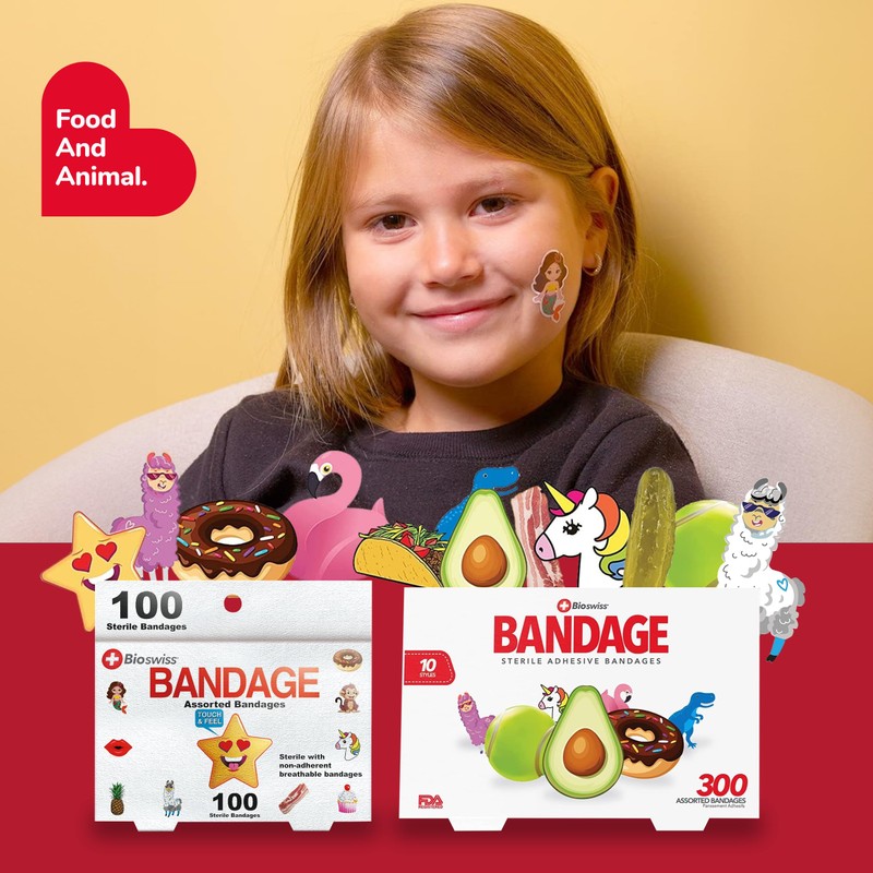 BioSwiss Bandages, Assorted Animal, Fun, and Food Shaped Self Adhesive