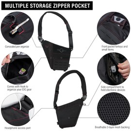 TACTICAL GEEK Cache L1 Sling Shoulder Bag, Lightweight Multipurpose Daypack, Chest Backpack Casual Shoulder Crossbody for Daily Carry, Outdoor Sports, Hiking, Camping, Trekking, Black Red& Right