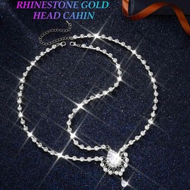 Unsutuo Rhinestone Head Chain Bridal Crystal Headbands Sparkly Hair jewelry for Women and Girls (silver, one size)