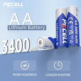 PKCELL 12 Pack Lithium Batteries AA 3400mAh High Capacity Long Lasting Double A Battery, 1.5V AA Lithium Battery for High-Tech Devices【Non-Rechargeable】