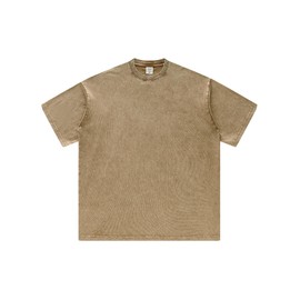 ECHICFLOW Men T Shirts Oversized Summer Tops for Women Classic Plain American Vintage Scoopneck Short Sleeve Midweight Cotton Supersoft Loose Fit Athletic Tee, Coffee, Large