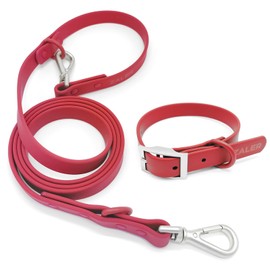 ZALER Dog Collar and Leash Set, Waterproof Adjustable Odor Proof Pet Collars Leashes Easy to Clean, 6FT Dog Leash with 2 Hooks for Large, Medium Small Dogs (M, Red)