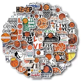 AOWDIAO Pegatinas de baloncesto para botellas de agua, lindos regalos de baloncesto, 50 piezas, calcomanías deportivas para niños, adolescentes, adultos
