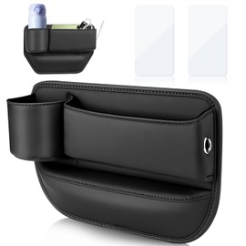 ENUTROF Storage Box for Car Seats, PU Leather Gap Organiser, Storage Box, Gap Filler Organiser with Cable Hole for Driver's Side Small Items, Mobile Phones (Black Driver Side)