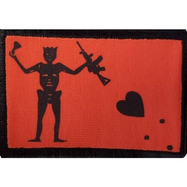 RED AR15 Blackbeard Pirate Flag Morale Patch. 2x3 Hook Patch. Redhaededtshirts Made in The USA