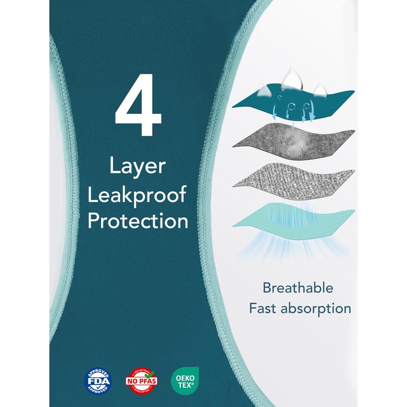Womens Incontinence Underwear Washable Absorbent Panties 5 Pack (XX-Large, Black/Turquoise/Brown/Dark