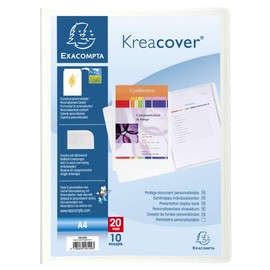 Exacompta - Ref 58109E - Kreacover Collection - Opaque Rigid PP Display Book - 240 x 320mm in Size, Suitable for A4 Documents, 10 Pockets, 20 Viewing Pages - White