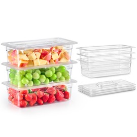 WILPREP 6 Pack Plastic Food Pans with Lids, 1/3 Size 6 in Deep Clear Food Storage Containers, 6.3 qt Stackable Polycarbonate Commercial Hotel Pans for Fruits Vegetables Beans Corns, NSF Listed