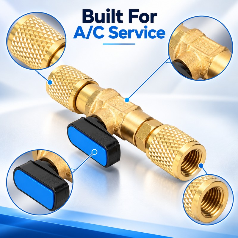 G1/4 Brass Refrigeration Ball Valve Adapter, HVAC Refrigerant Charging Vacuum