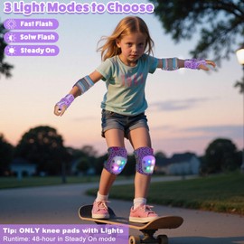 MHJY Kids Knee Pads with Light 6 Pcs Knee and Elbow Pads Wrist Guard Sports Protective Gear Set for Children Ages 3-8 Girls Boys Gift for Bike Roller Skates Skateboard Scooter