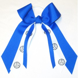 Sublimation Specialties Sublimation Specialties Volleyball Hair Bow - Made in The USA, Royal, White Pony Band