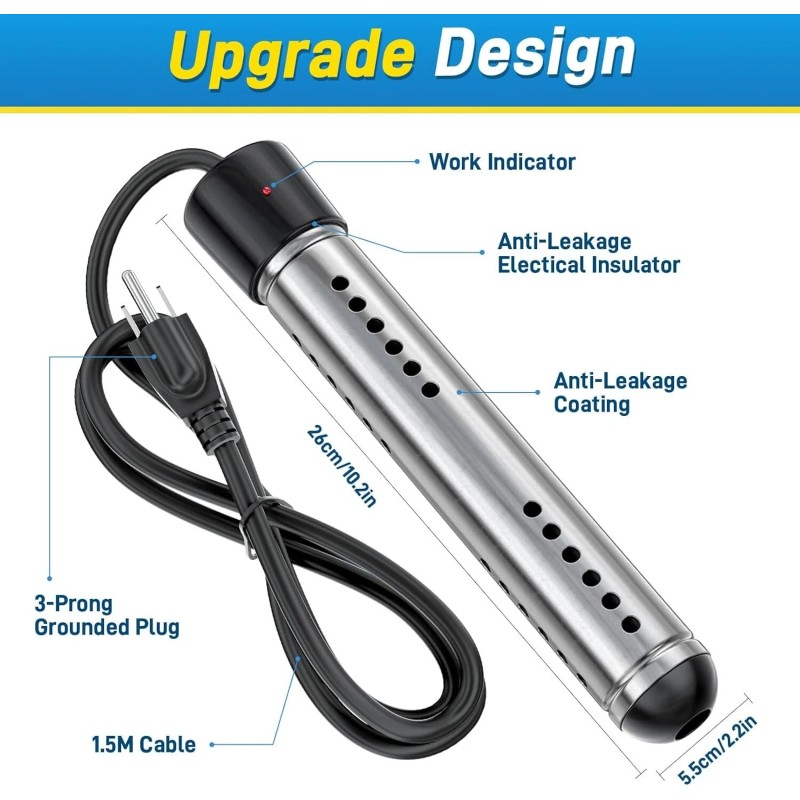 Dastminear 2000W Immersion Water Heater, Portable Water Heater Electric with
