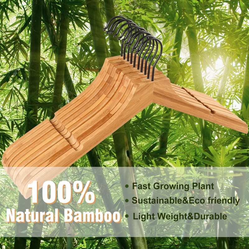 TOPIA HANGER Bamboo Wooden Hangers, Clothes Hangers with Rotatable Black