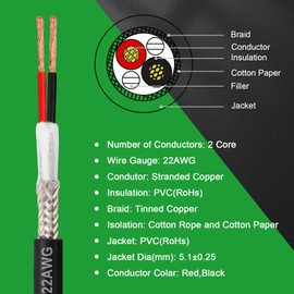 MOOKEERF 22/2 Shielded Wire 50FT,22AWG 2 Conductor Shielded Cable Stranded Pure Copper CNC Wire for CNC Router Machine,CNC VFD Spindle,3D Printer,Stepper Motor,Transformer,etc.